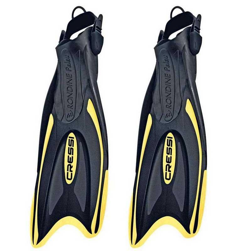Cressi Palau Long Italian Designed Aadjustable Strap Open Heel Scuba Snorkeling Fin Flippers Black Blue XS 