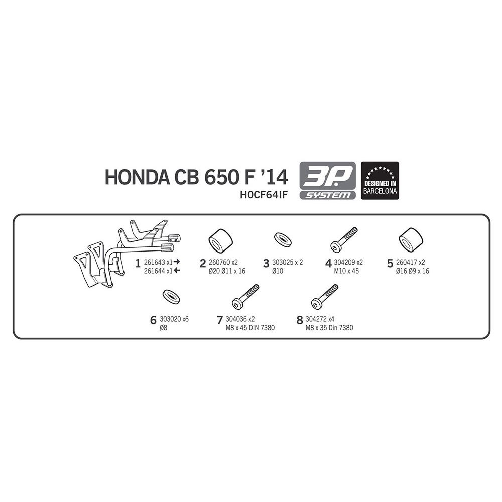 Shad 3P Honda CB650F/CBR650F Side Sager Montering Honda CB650F/CBR650F