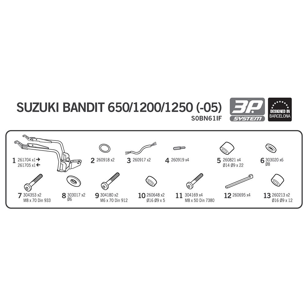 Shad 3P Suzuki Bandit 650/1200/1250 Côté Cas Raccord Suzuki Bandit 650/1200/1250
