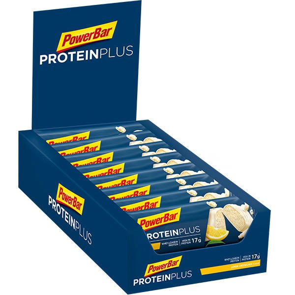 powerbar-protein-plus-30-55g-15-enheder-citron-og-ostekage-energi-barer-boks