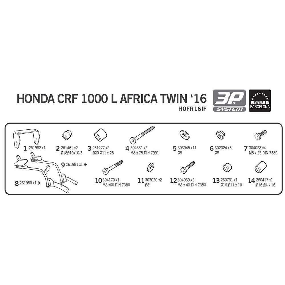 Shad 3P Honda Africa Twin CRF1000L Sida Fall Passande Honda Africa Twin CRF1000L
