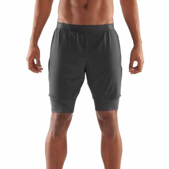 Skins Mens DNAmic Superpose 2in1 Shorts Pants Trousers Bottoms Black Sports Gym 