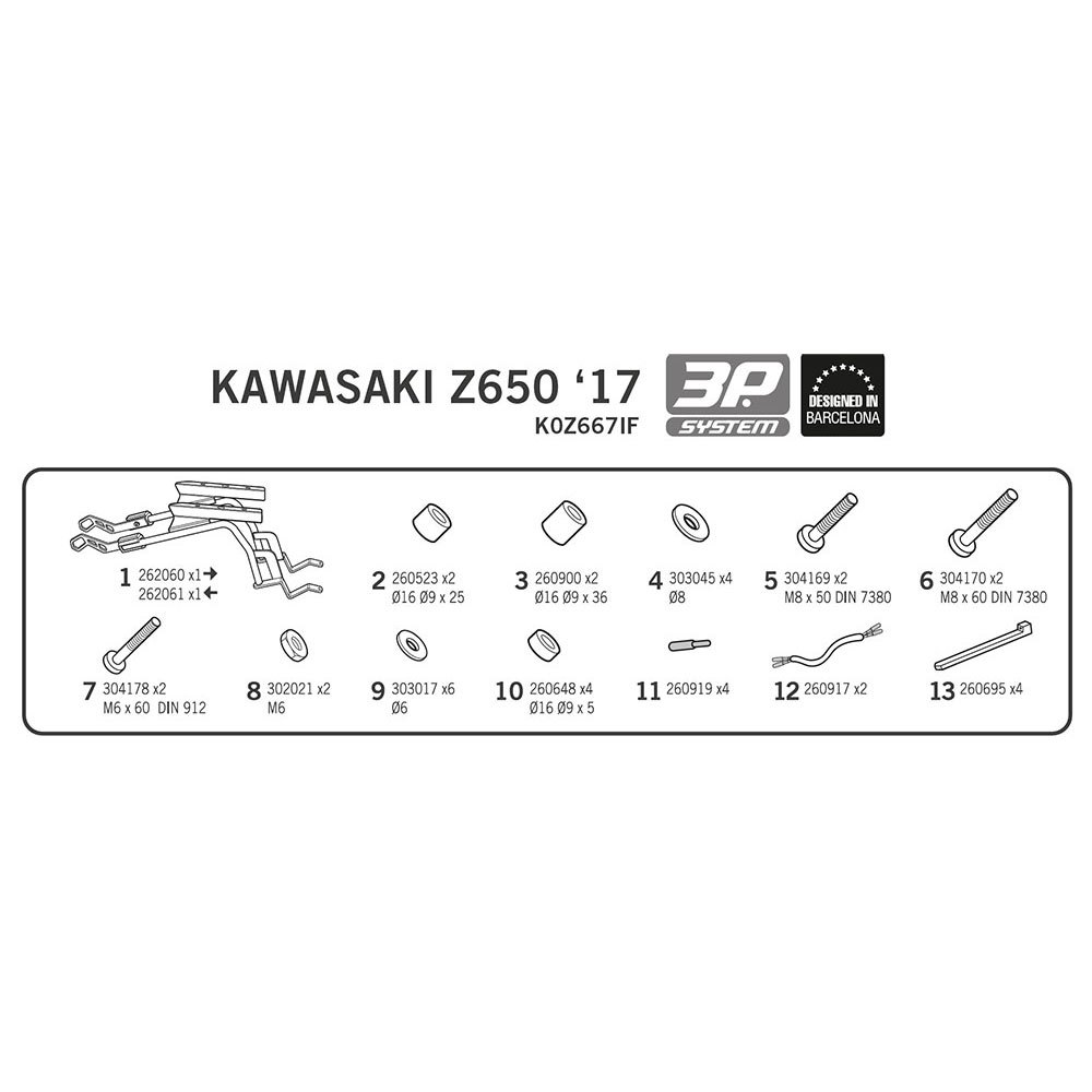 Shad Kawasaki Z650/Ninja 650 3P Kant Gevallen Fitting Kawasaki Z650/Ninja 650