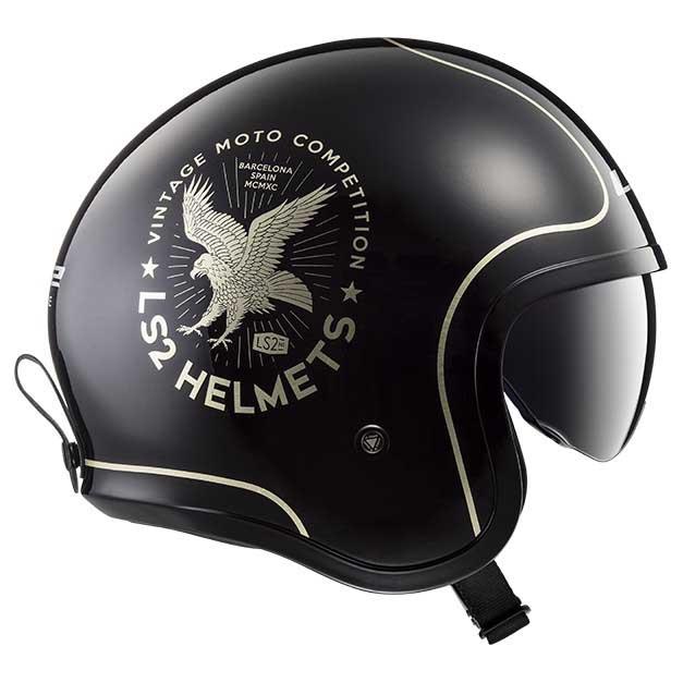 L Large LS2 Spitfire Open Face Motorbike Helmet Vintage Retro Flier Black Gold