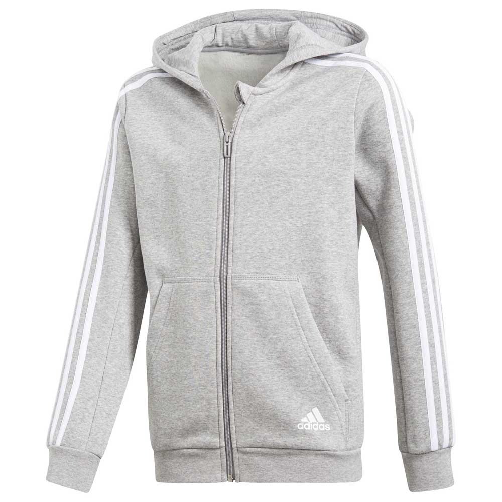 adidas Essentials 3 Stripes Fleece Full Hooded Full Zip Sweatshirt グレー|  Goalinn
