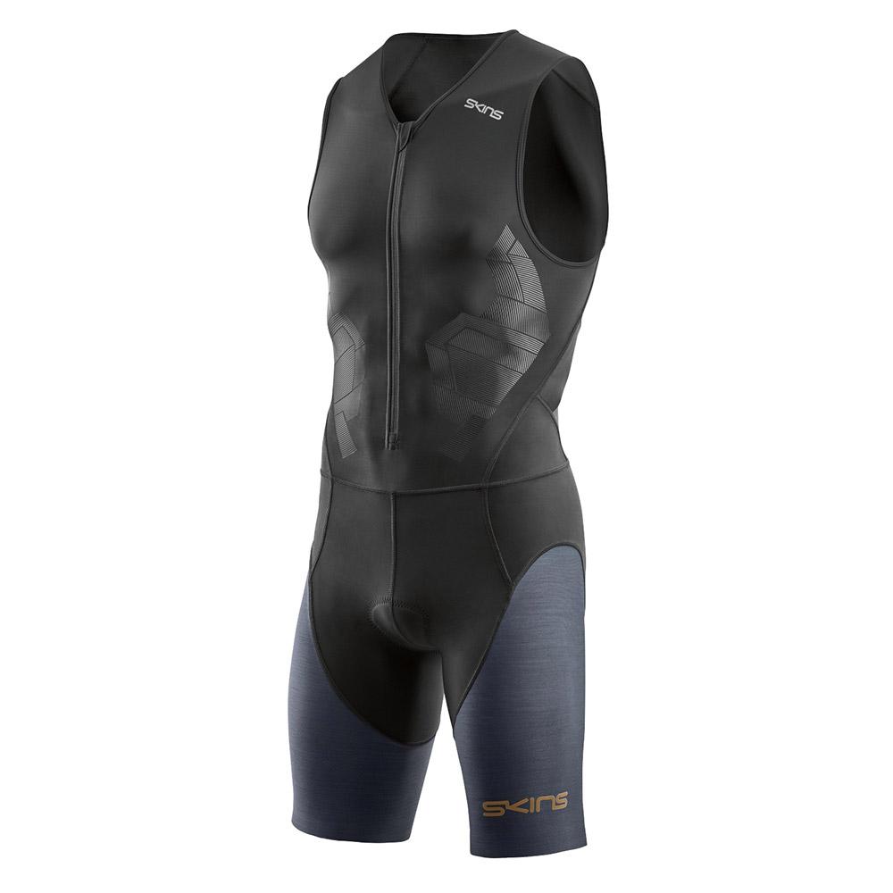 Skins Mens DNAmic Trisuit With Front Zip Black Grey Sports Triathlon Breathable 