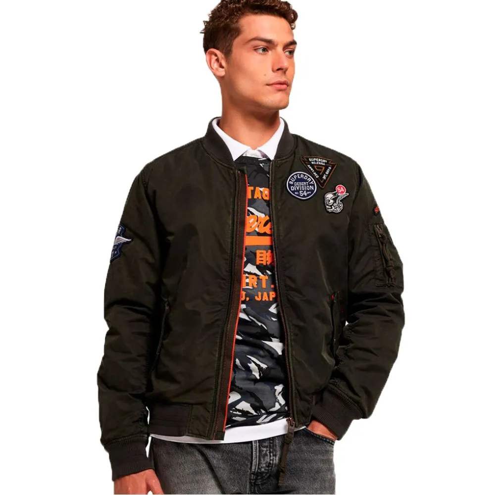 Superdry Herren Bomberjacke MA1 – Mit Kapuze, Wasserabweisend, In Jet Black
