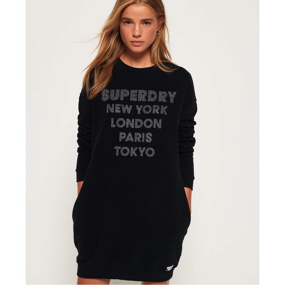 Laboratorium Nevelig theorie Superdry Embellished Sweat Short Dress Black | Dressinn