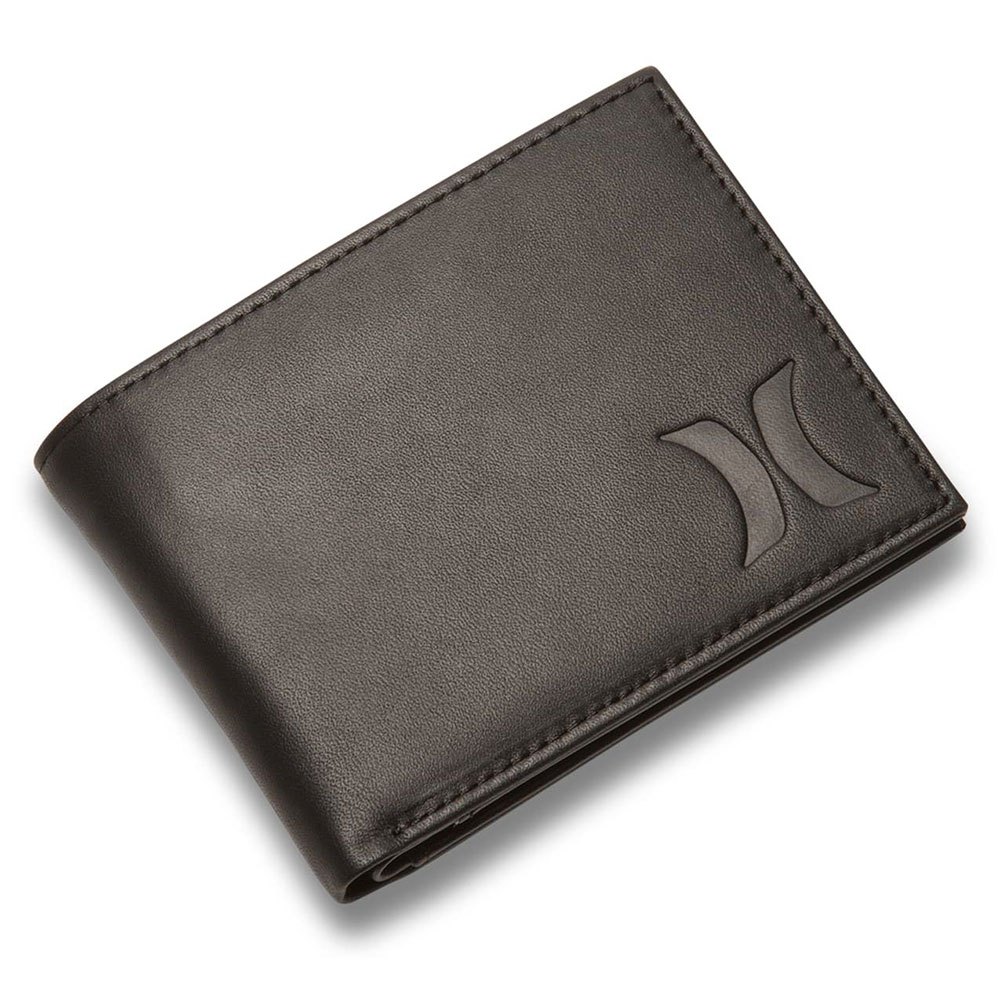 Hurley Mens Premium Leather Bi Fold Zipper Coin Pocket Casual Wallet Active Athlete