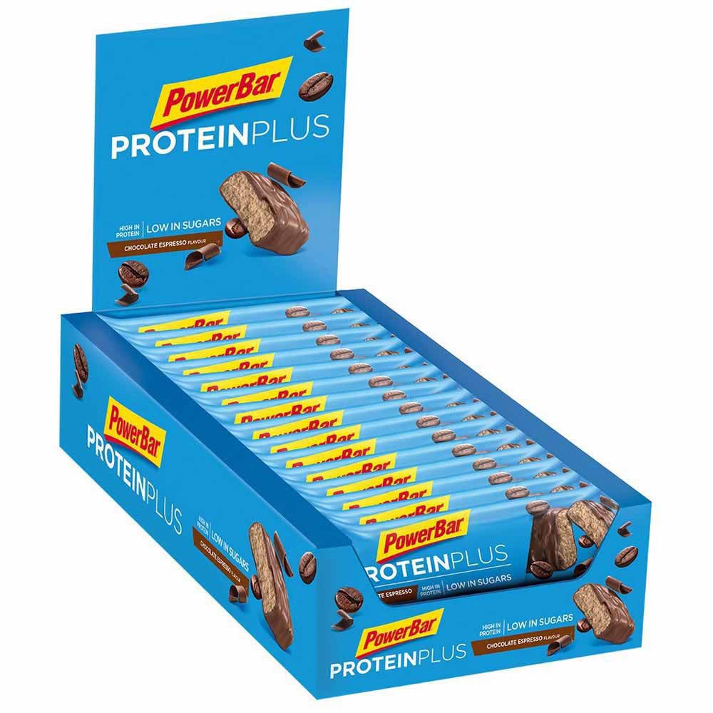 powerbar-protein-plus-lagt-socker-35-g-chocolate-enheter-chocolate-espresso-energy-bars-box