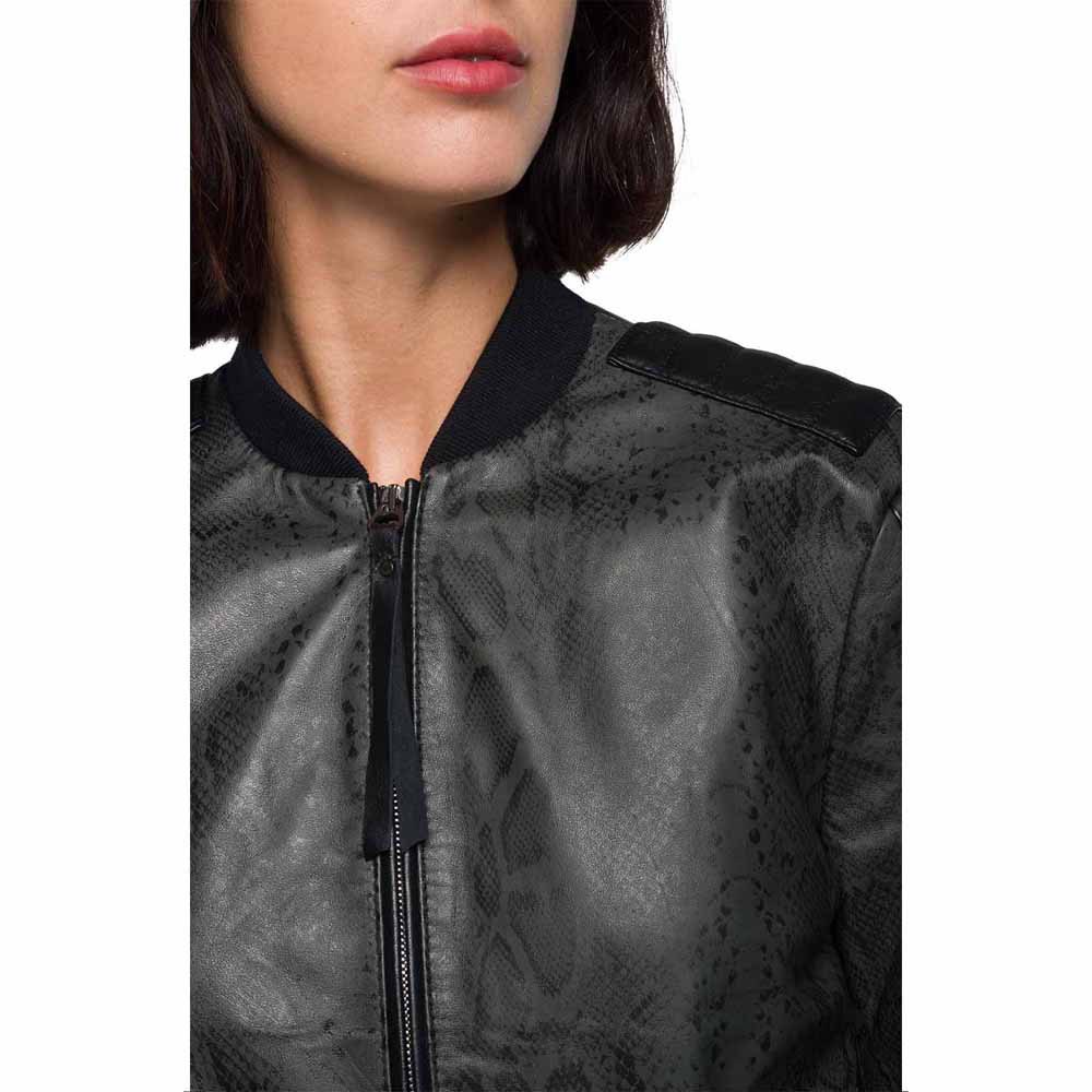 Replay Snake Print Crust Leather Jacket