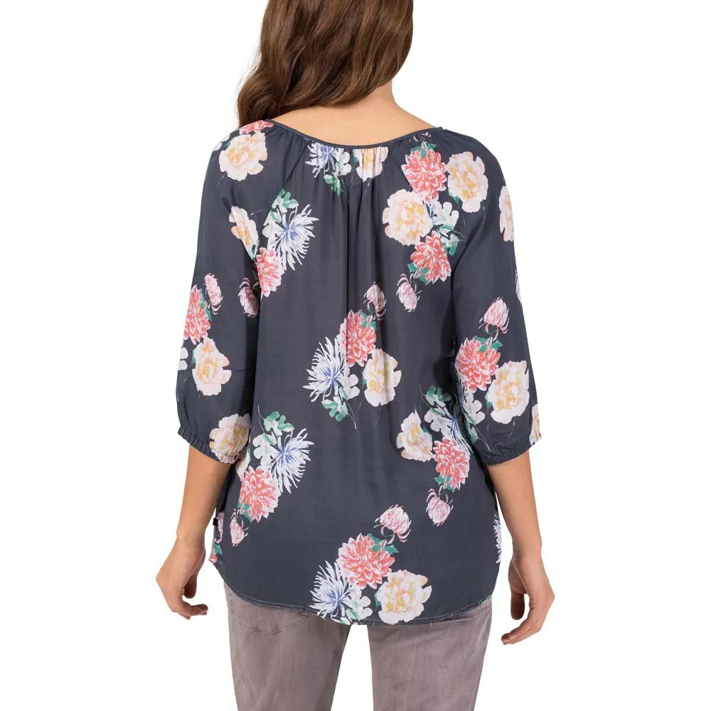 Timezone Damen Tunika-Bluse Mit Allover-Print – Lässige Langarm-Bluse Mit Raff-Bändchen