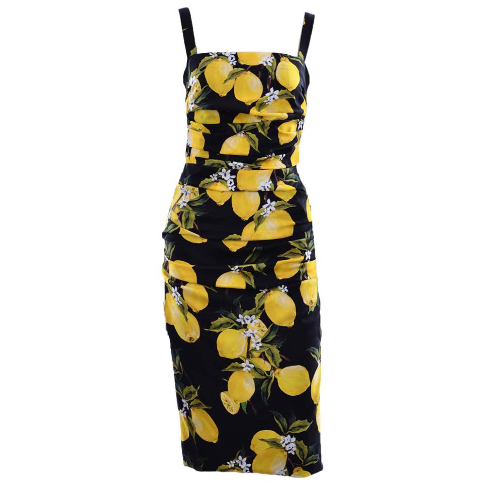☀ gabbana Lemons Print Midi Dress Black ...
