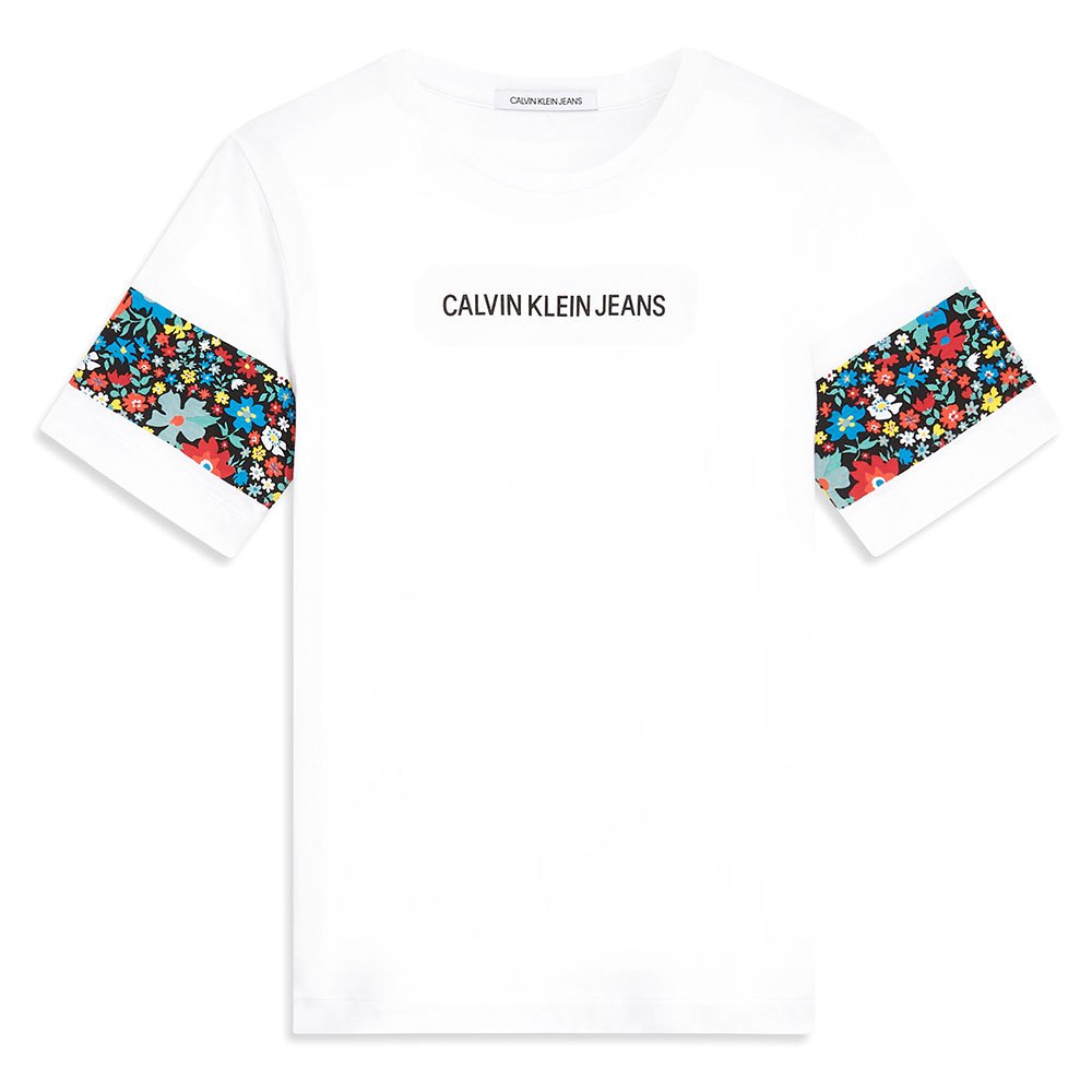 Calvin klein Slim Floral Cuff Short Sleeve T-Shirt White| Dressinn
