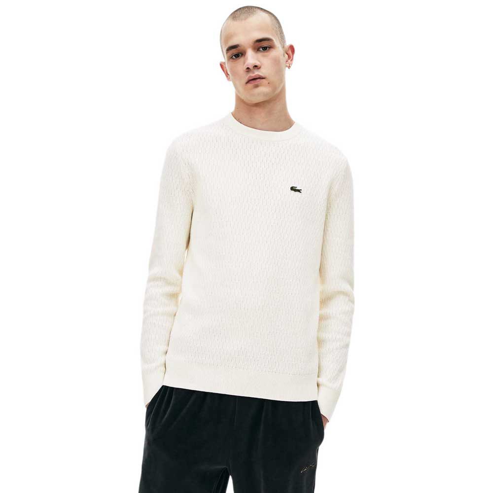 Lacoste Live Crew Neck Textured Wool And Cashmere Blend White