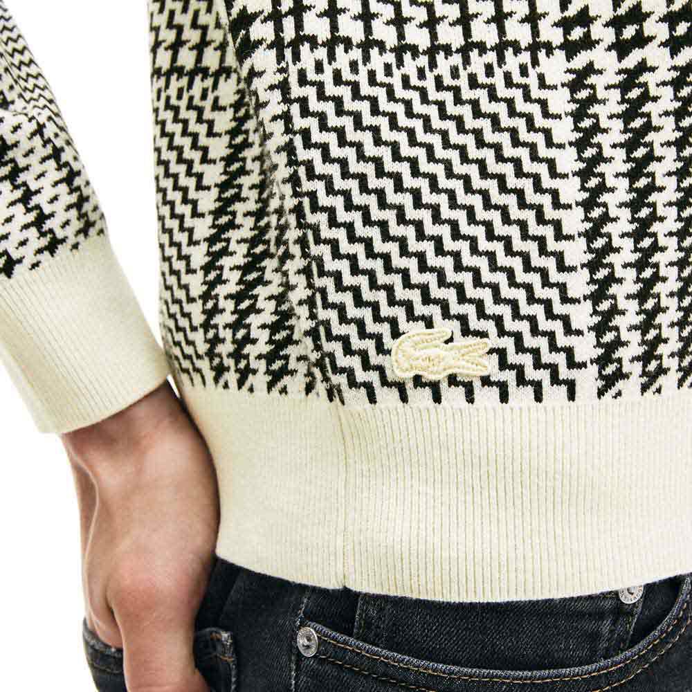 Lacoste Crew Neck Houndstooth Patterned Cotton And Cashmere