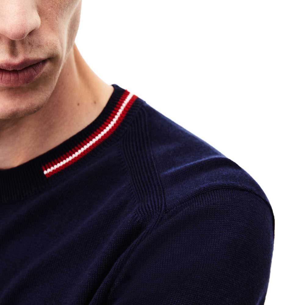Lacoste Crew Neck Mixed Overstitching And Costrast Stripes Cotton