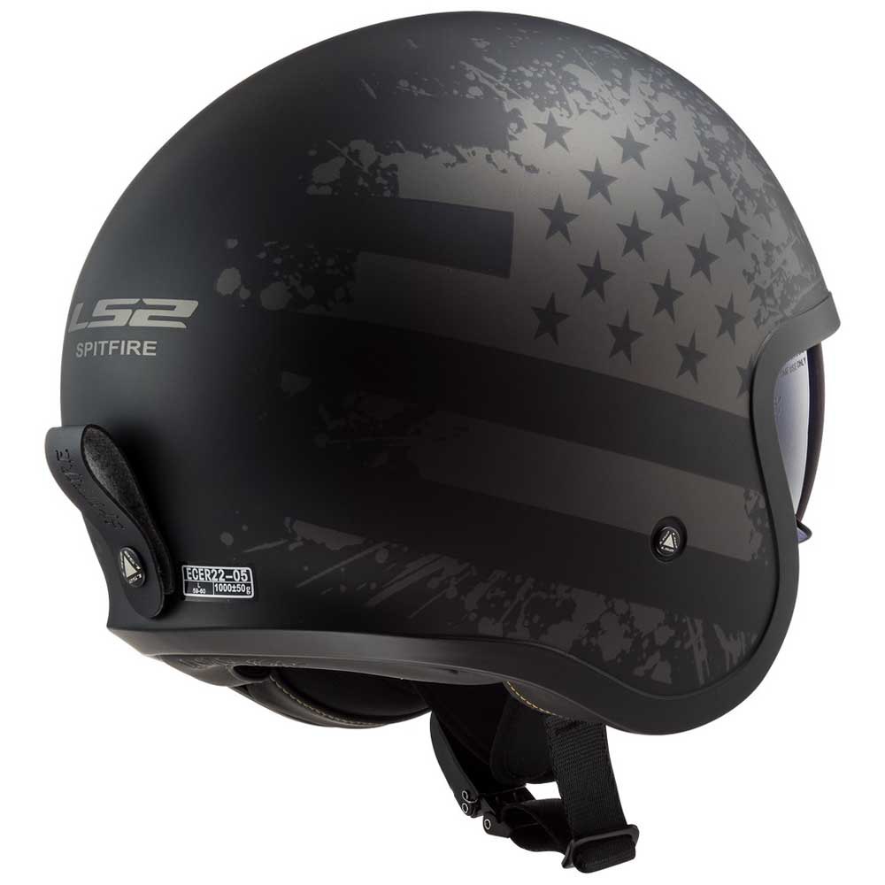 2XL XXL LS2 Spitfire Open Face Motorbike Helmet Matt Black with Sun Visor 