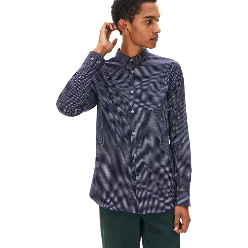 Lacoste Slim Fit Mini Patterned Stretch Poplin Long Sleeve Shirt