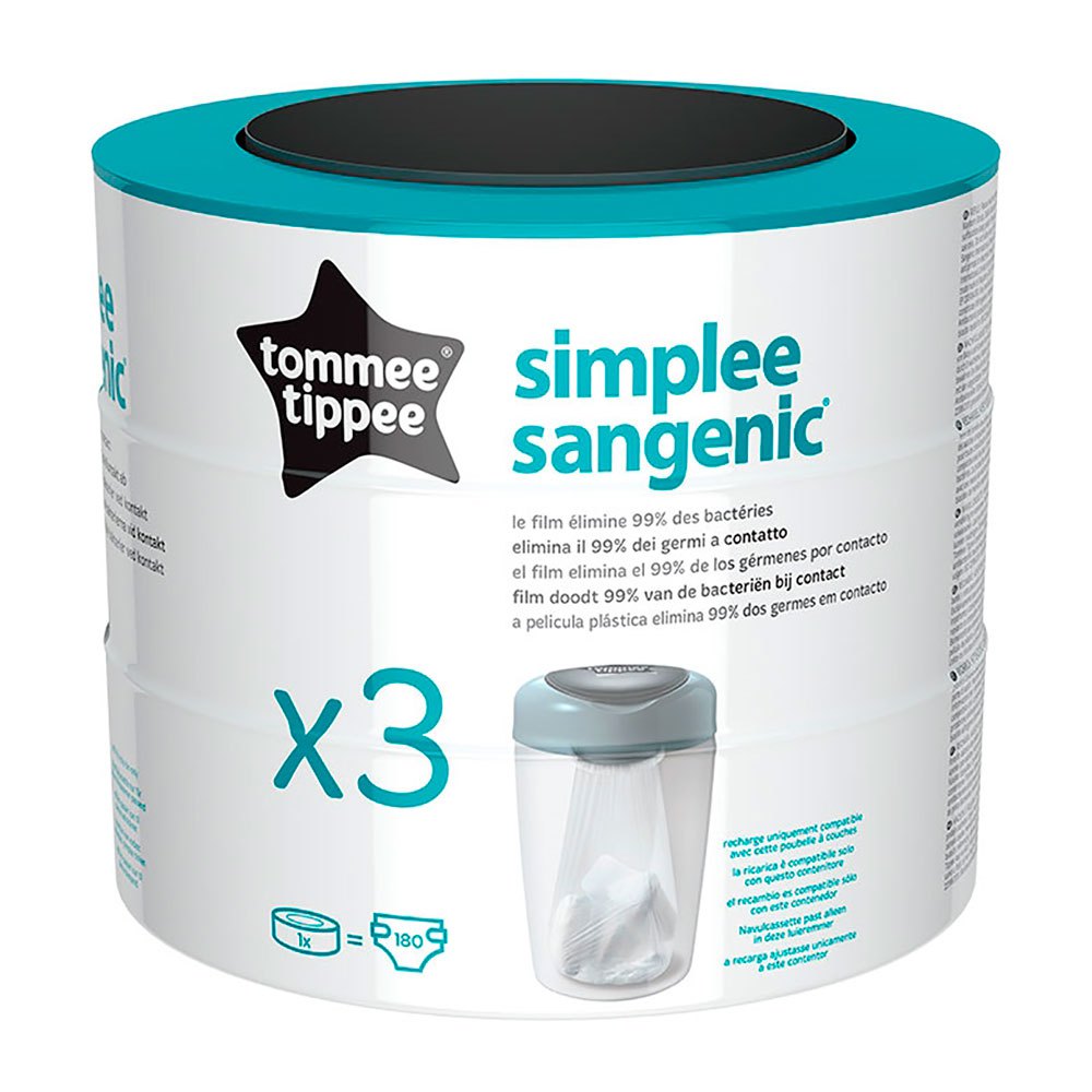 Tommee Tippee Simplee Sangenic Nappy Bin Refill Cassette Odour Protect Pack Of 3 