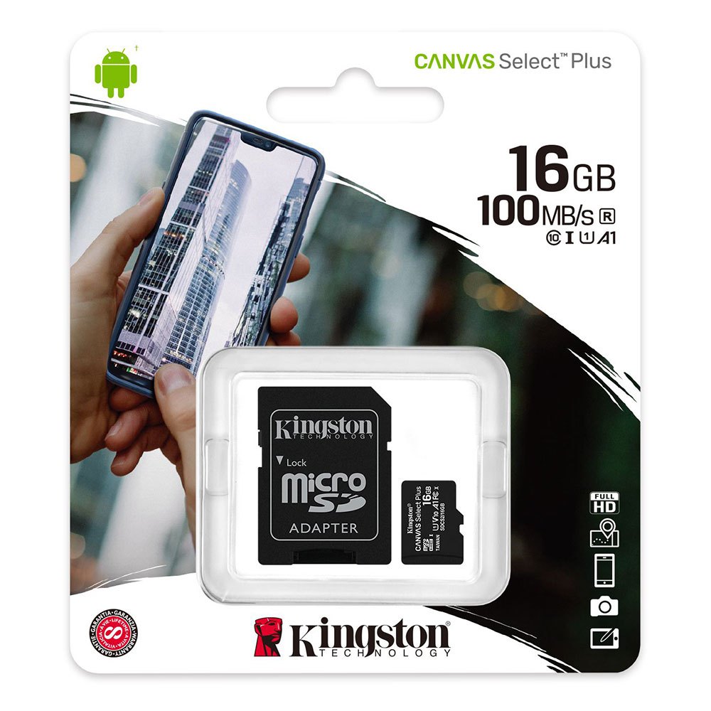 Kingston Canvas Select Plus Micro SD Class 10 16 GB+SD Adapter Pamięć Trzon Czapki