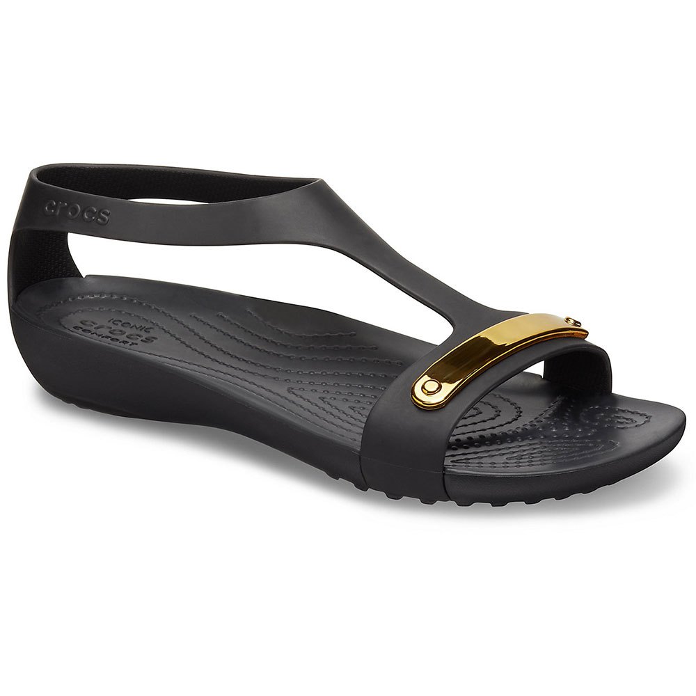 Crocs Serena Metallic Bar Sandals Black | Dressinn