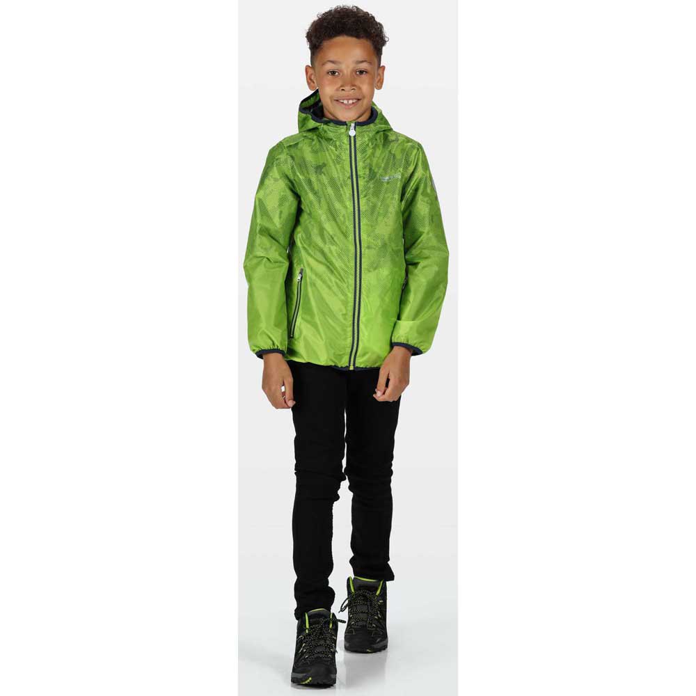Regatta Childrens Printed Lever Waterproof and Breathable Lightweight Hooded Pack Away Jacket 