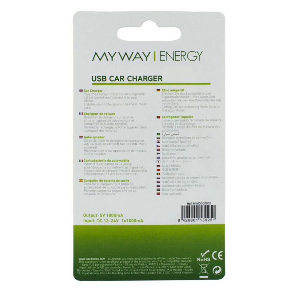 MyWay Chargeur Voiture USB 1A