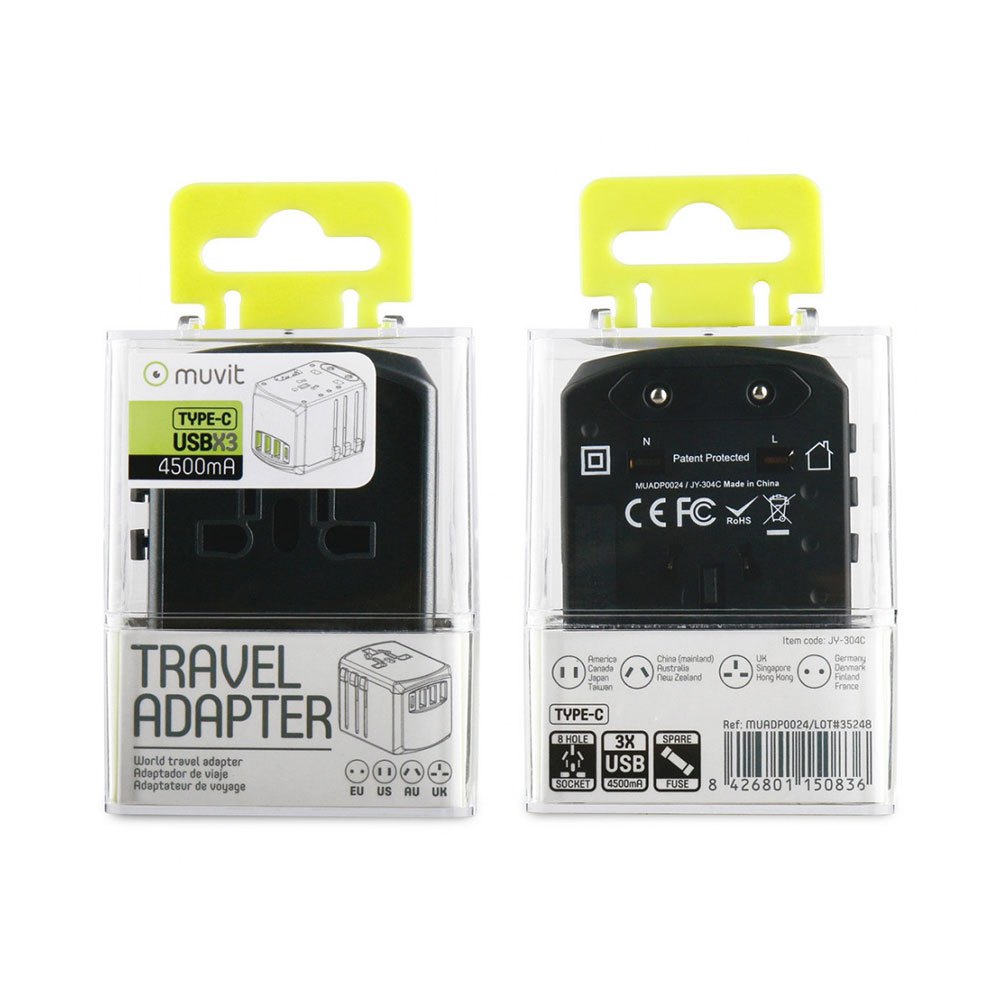 Muvit Универсальный адаптер для путешествий (EU. UK. US. AU) 3 USB 1 Порты типа С 5V 4.5A