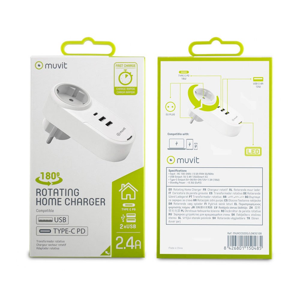 Muvit Smart Travel Charger 2 USB Ports 2.4 12W And Type C PD 18W