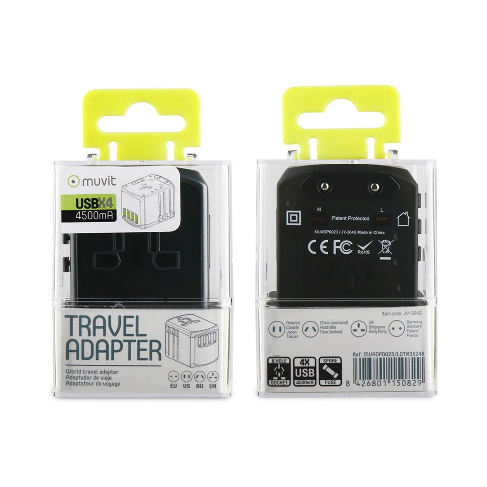 Muvit Универсальный адаптер для путешествий (EU. UK. US. AU) 4 USB Порты 5V 4.5A