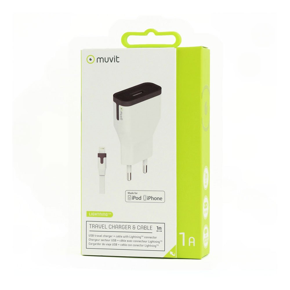 Muvit Chargeur De Voyage USB 1A Lightning MFI Lightning MFI Câble 1A 1m Pack