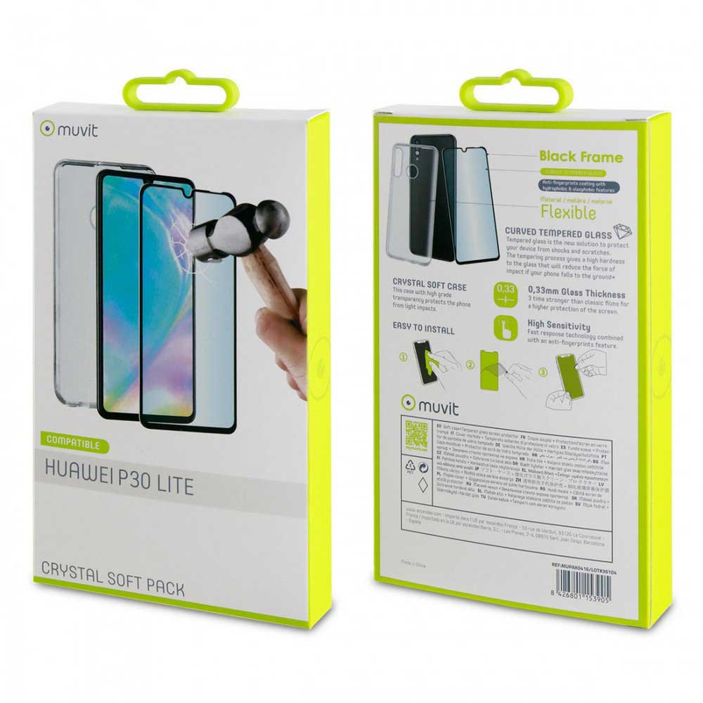 Muvit Film de protection d´écran en verre trempé Cristal Soft Case Huawei P30 Lite And