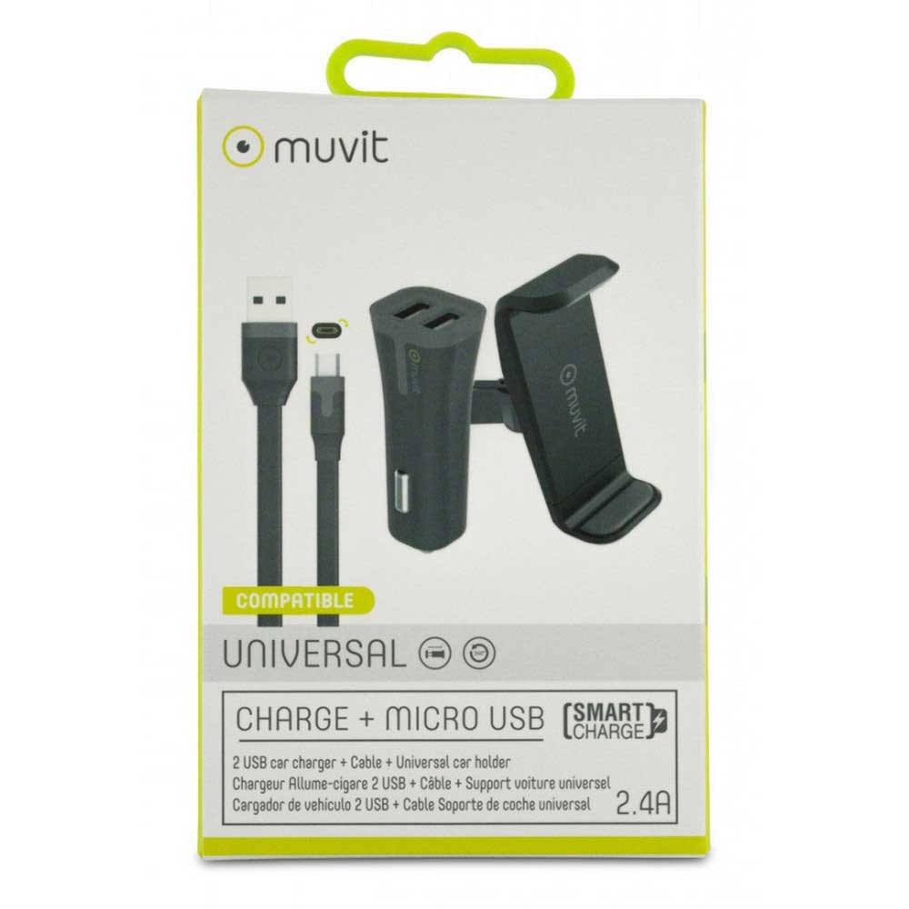 Muvit Soutien Air Vent Mobile Car 6.2 Pouces Avec 2 USB 2A Charger Ports Et USB À Micro USB Câble 1m Paquet