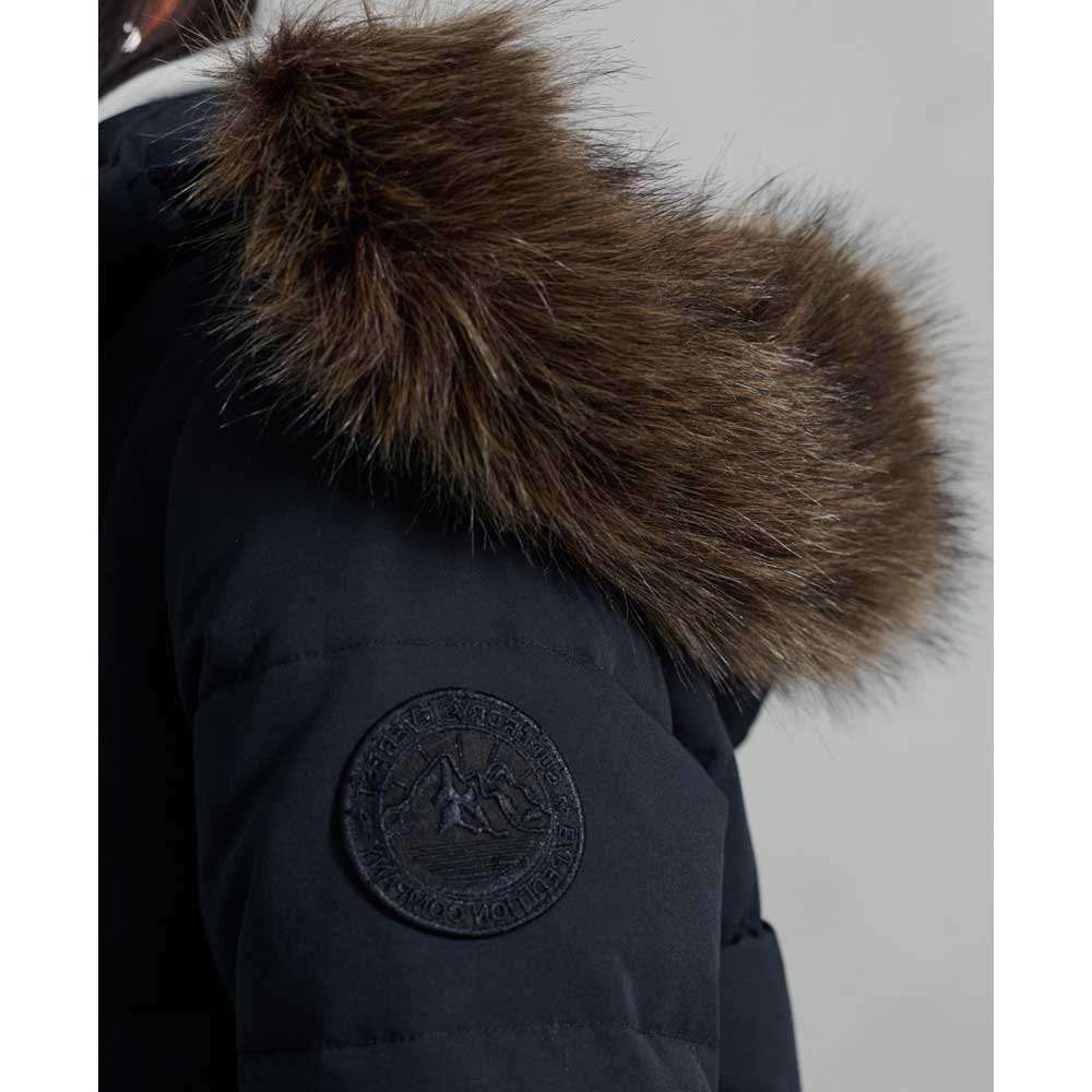 parity Profit comprehensive Superdry Longline Faux Fur Everest Jacket Black | Dressinn