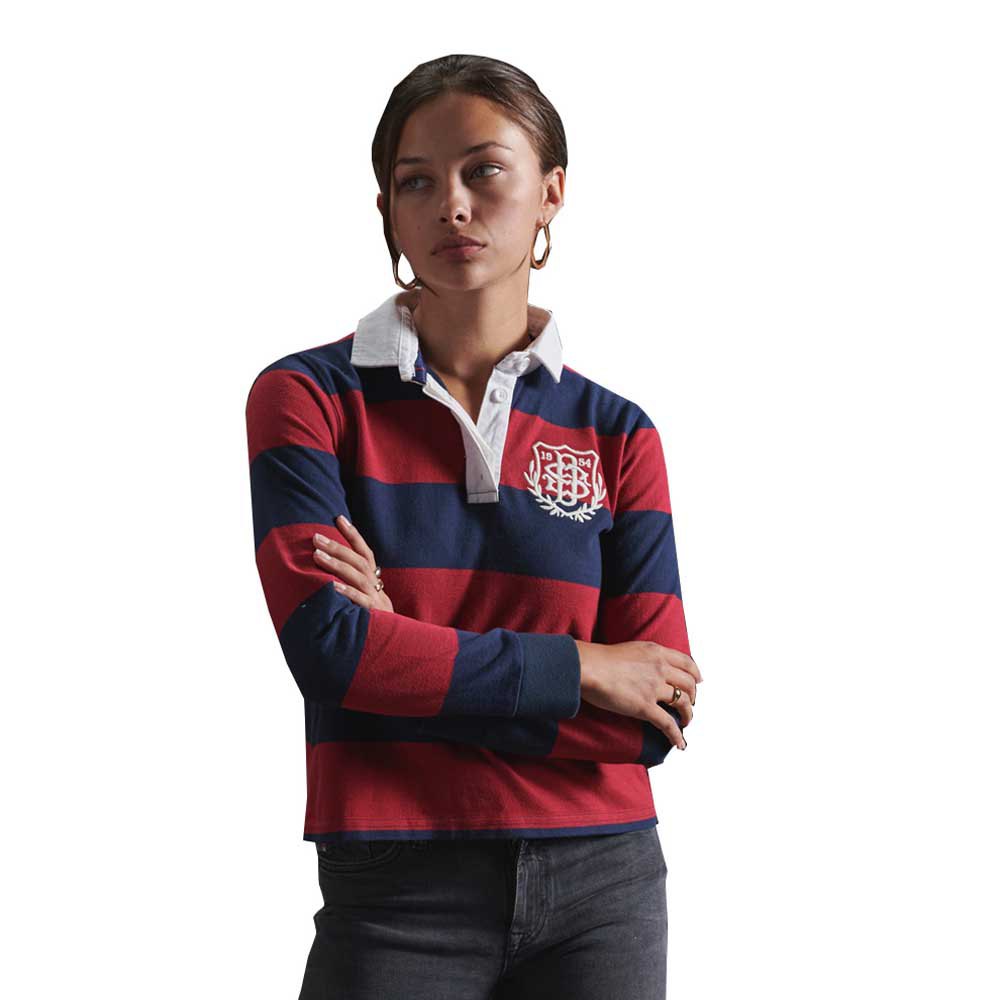 contact Concurreren Het is de bedoeling dat Superdry Boston Striped Rugby Long Sleeve Polo Shirt Red| Dressinn