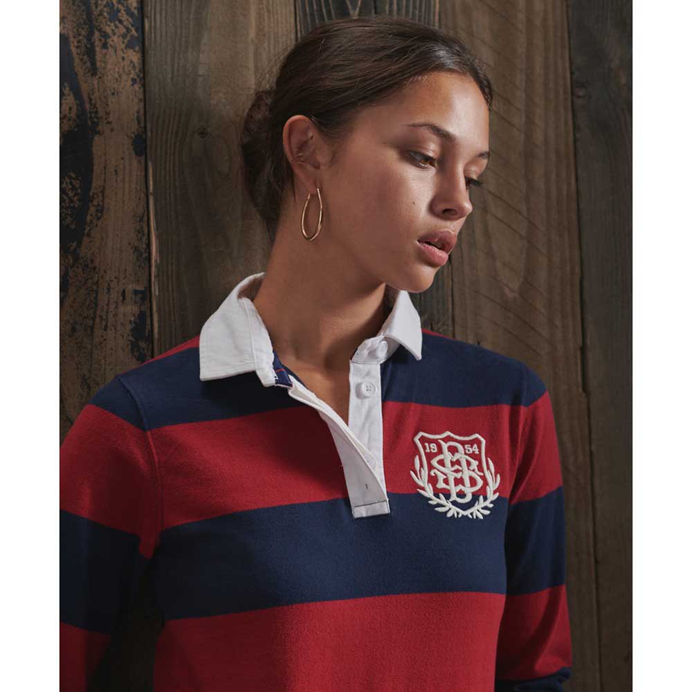 loyaliteit Andrew Halliday kandidaat Superdry Boston Striped Rugby Long Sleeve Polo Shirt Red| Dressinn