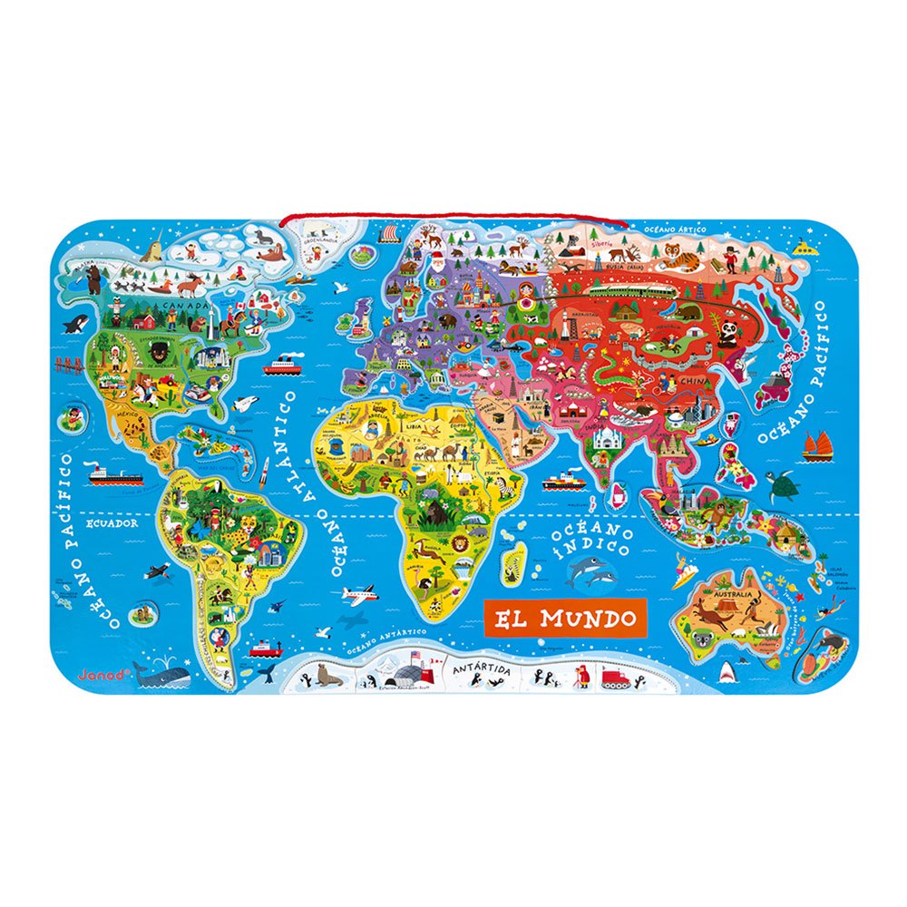 Janod Magnetic World Map Puzzle Spanish Version