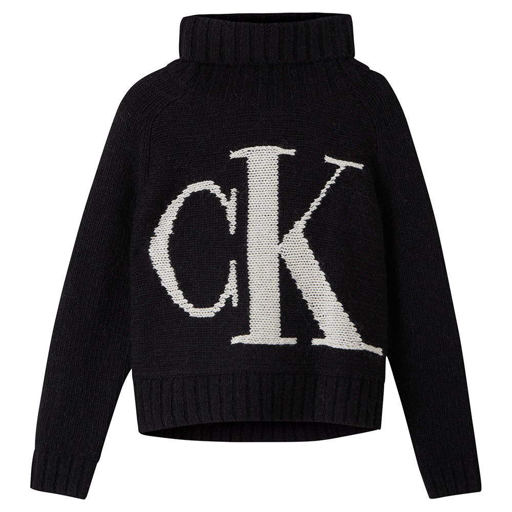 Calvin klein jeans Logo Roll Neck Sweater Black | Dressinn