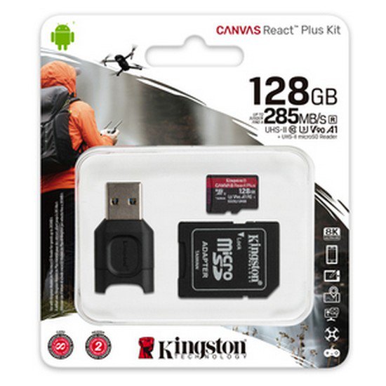 Kingston 128GB Micro SD XC React Plus SDCR 2+Adapter+MLPM Czytelnik Pamięć Trzon Czapki