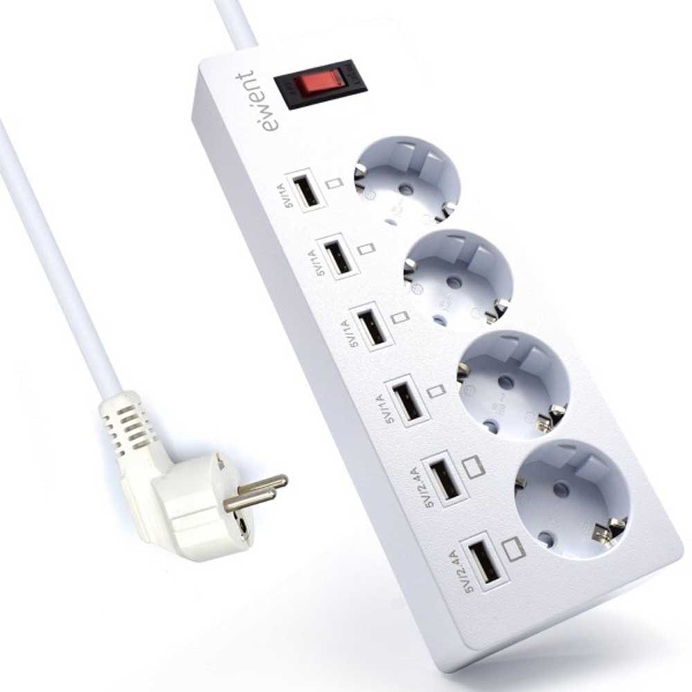 Eminent EW3937 4 Socket Shuko With Power Switch And 6 USB