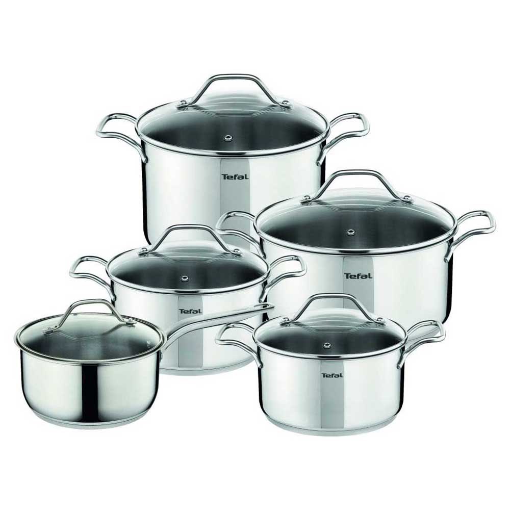 Tefal Stainless Steel 5 Piece Intuition Cookware Set In Silver 
