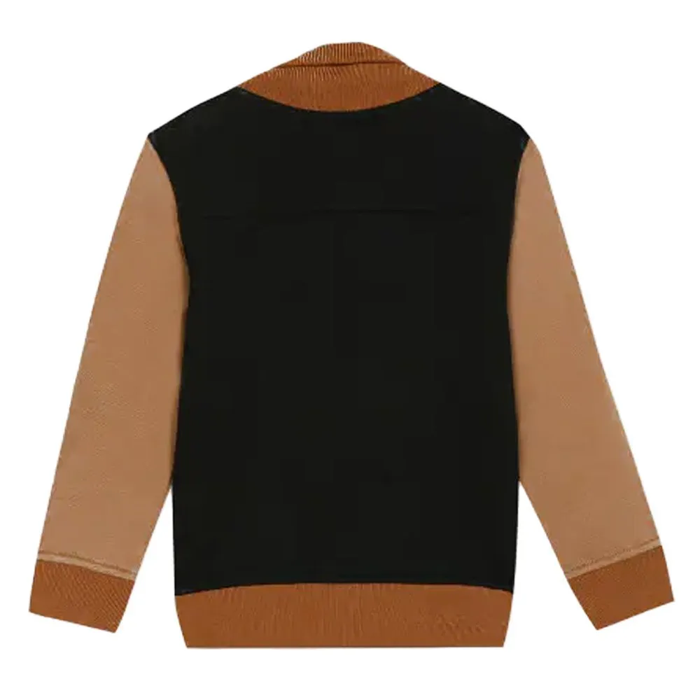 Pull Fille Catimini Taille 6 - Marron Avec Fourrure - Câble Tricot - Occasion Très Bon état