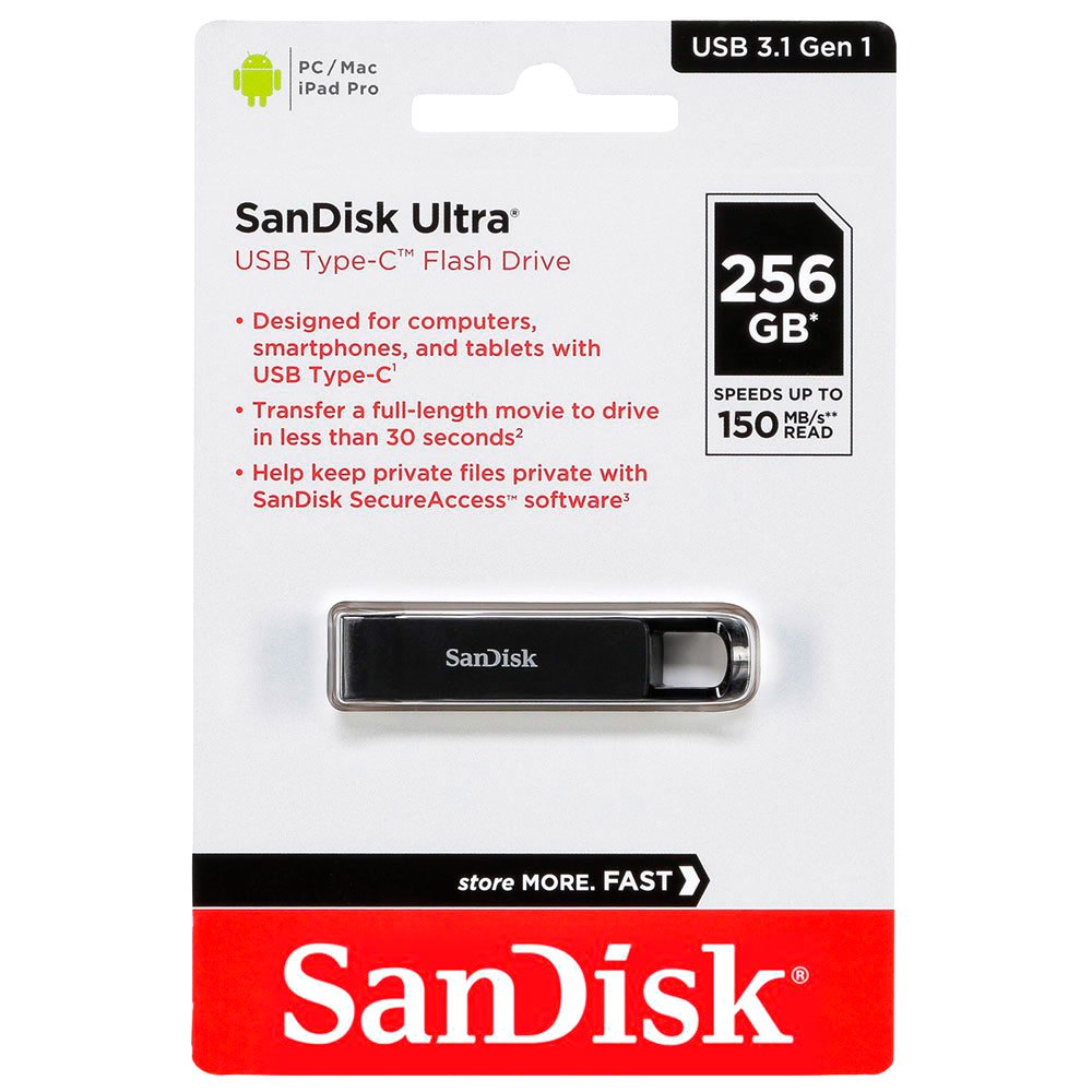 udsagnsord Halvtreds ukendt Sandisk Ultra USB 3.1 Type-C 256GB Pendrive Black | Techinn
