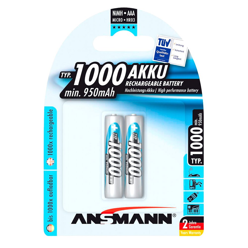 ansmann-batterier-1x2-nimh-genopladelig-1000-micro-aaa-950mah
