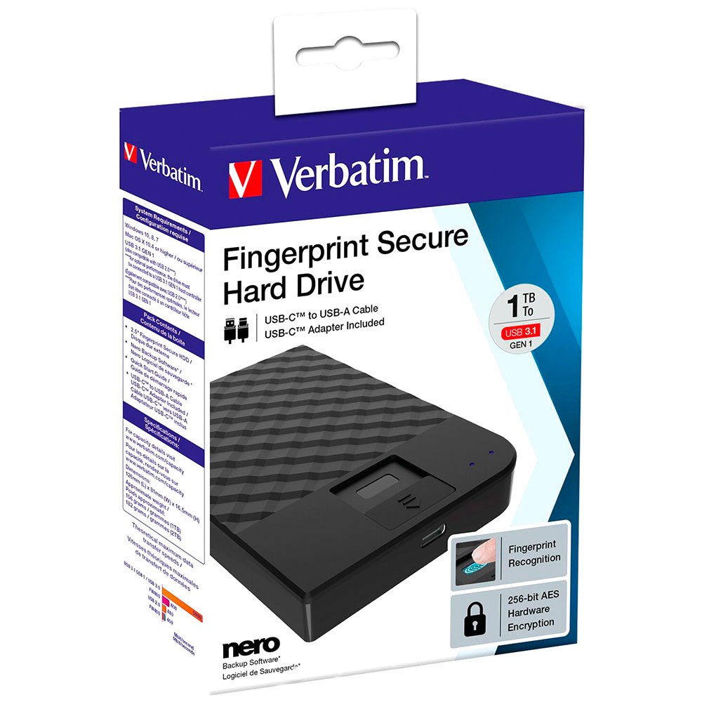 Verbatim Ulkoinen HDD-kiintolevy Fingerprint Secure USB 3.1 USB-C 2.5 1TB