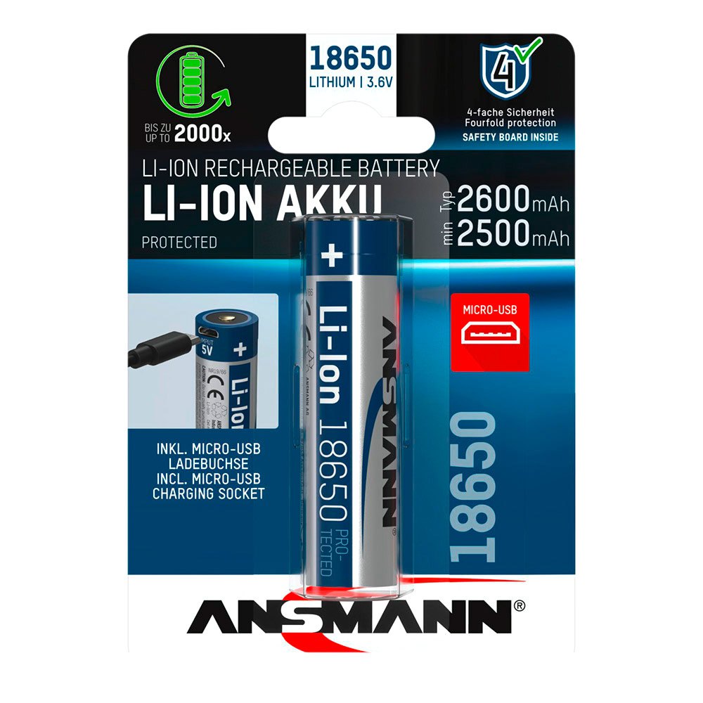 Ansmann Batterier Li-Ion 18650 2600mAh 3.6V Micro-USB