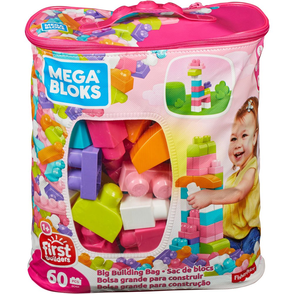 60 Piece Pink Lego Fisherprice Mega Bloks Big Building Bag 