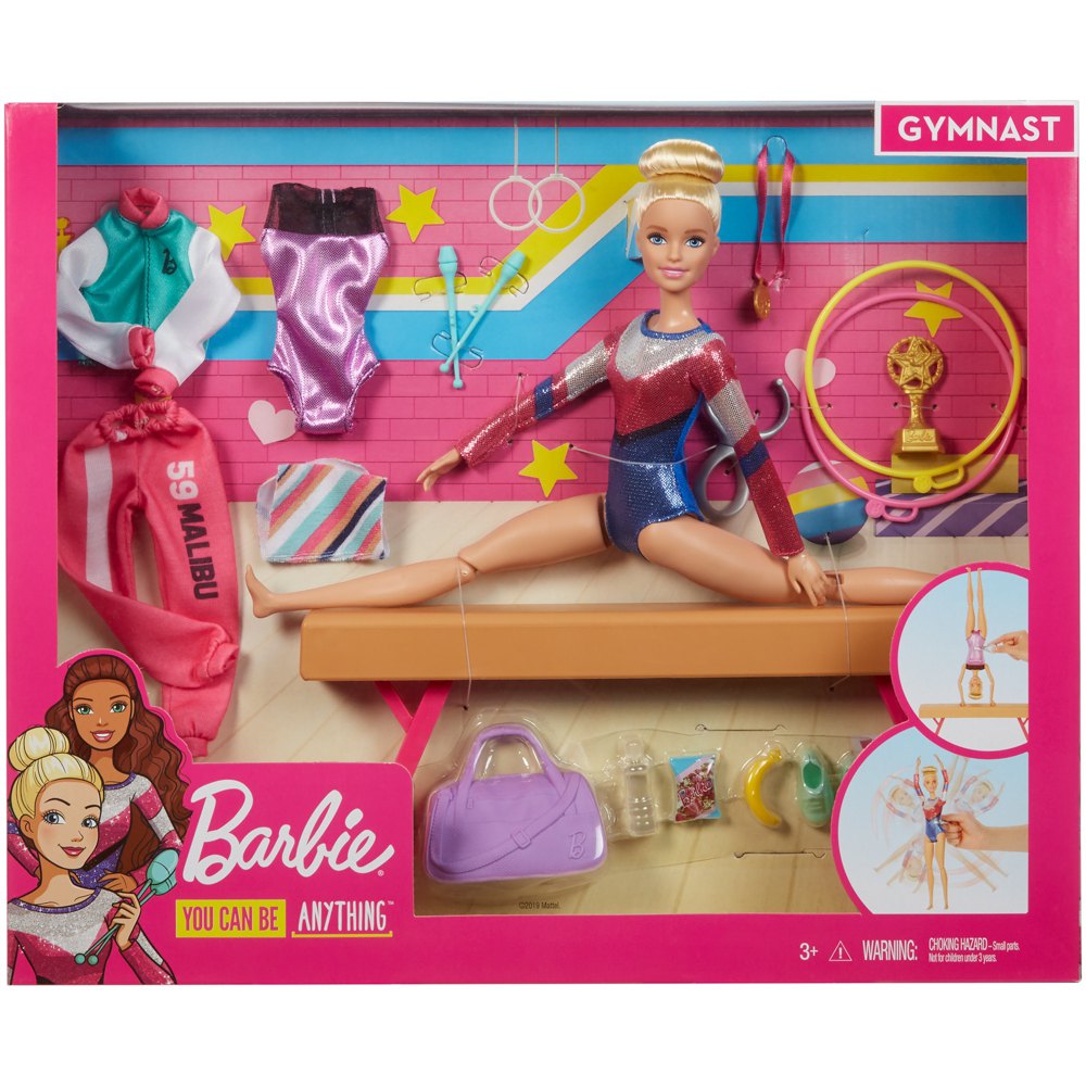DMC37 Poupée Blonde et son élève Barbie Métiers coffret professeur de Gymnastique Jouet pour Enfant avec Poutre et Accessoires 