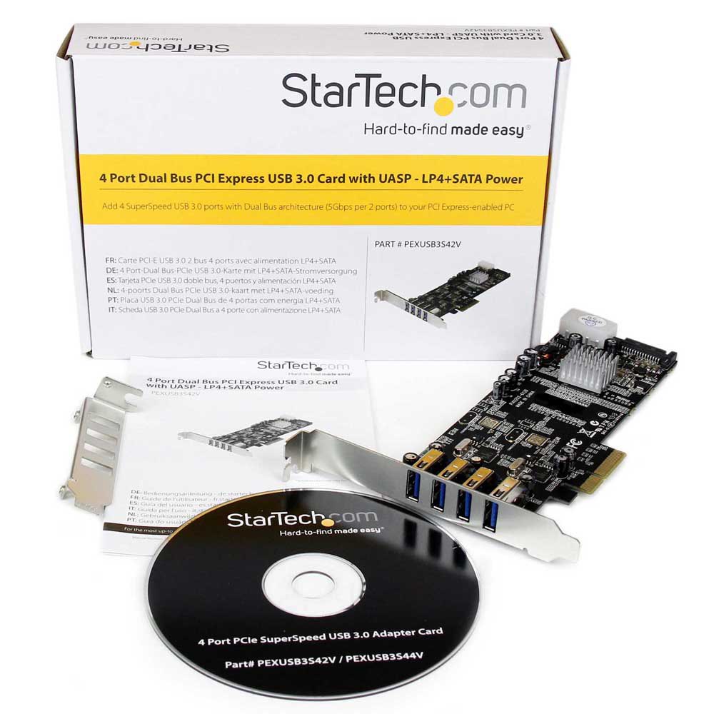 Startech PCIe 4 Port USB 3.0 Sata Molex UASP 黒 | Techinn